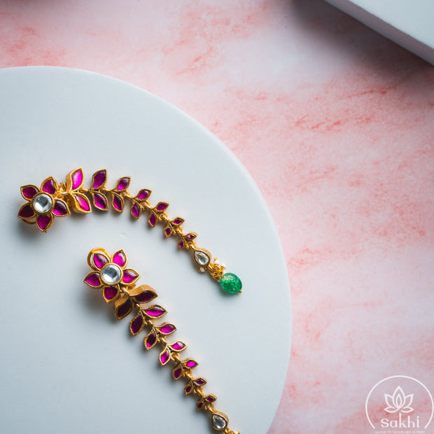 Floral Jadau Kundan Long Earrings