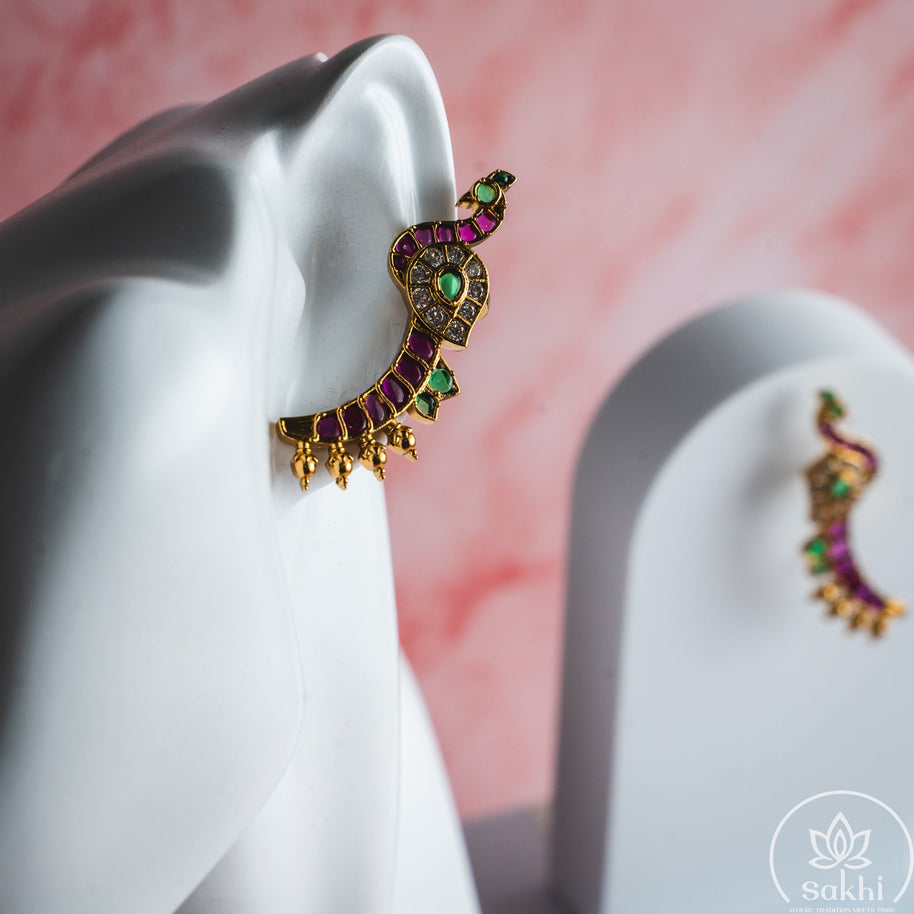 Peacock Pota Stone Earcuffs
