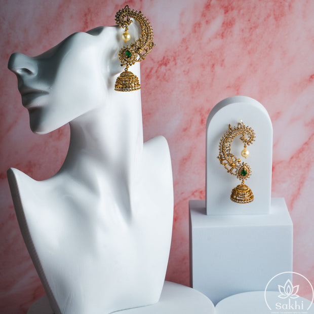 Elegant Earcuff Jhumkas (Green)