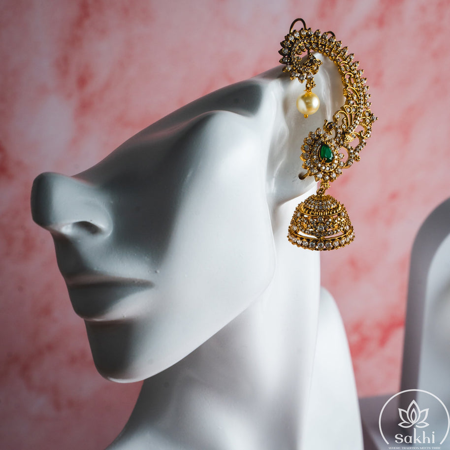 Elegant Earcuff Jhumkas (Green)