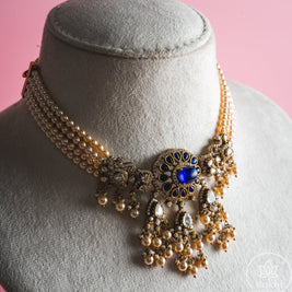 Swaroski Pearl Choker with Earrings (Royal Blue)