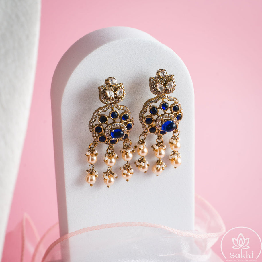Swaroski Pearl Choker with Earrings (Royal Blue)