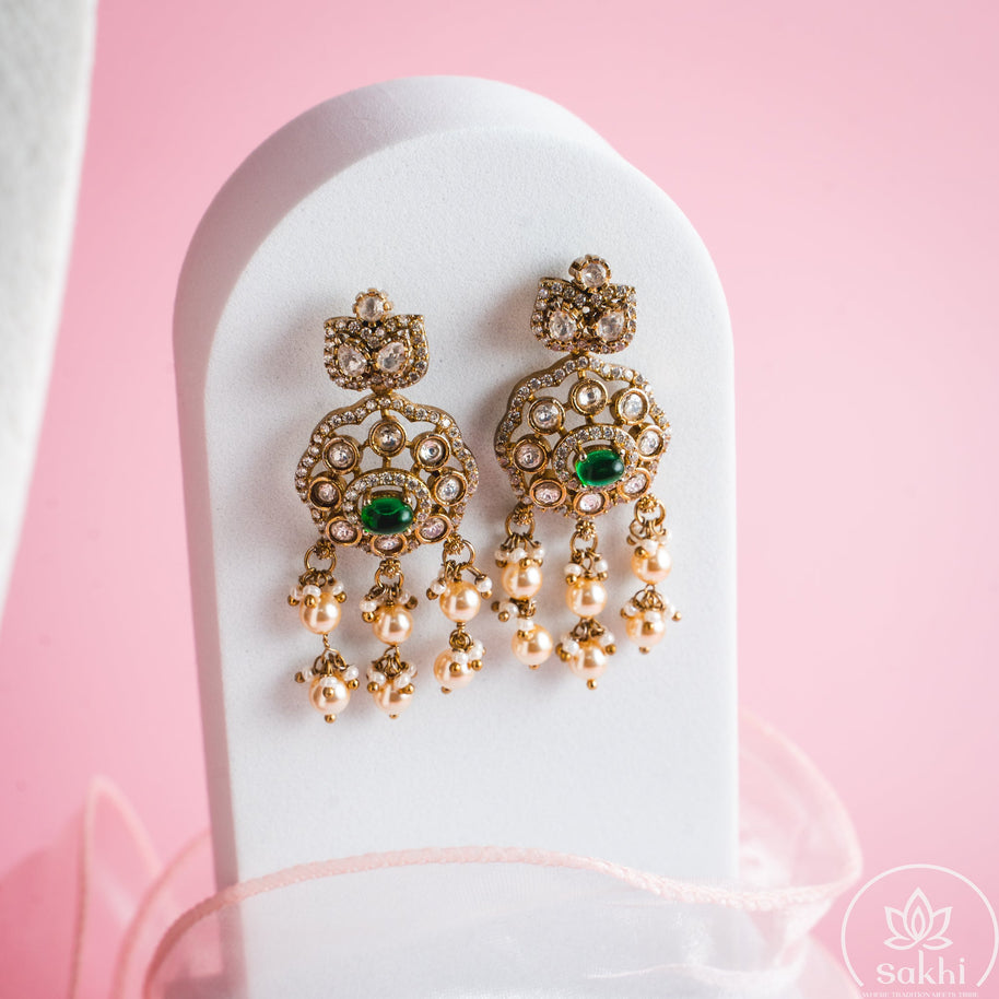 Swaroski Pearl Choker with Earrings (Royal Green)