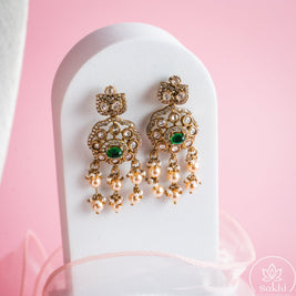 Swaroski Pearl Choker with Earrings (Royal Green)