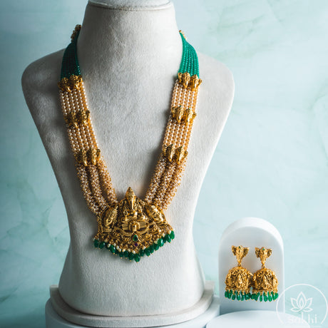 Ganesh Green Beads Necklace Set