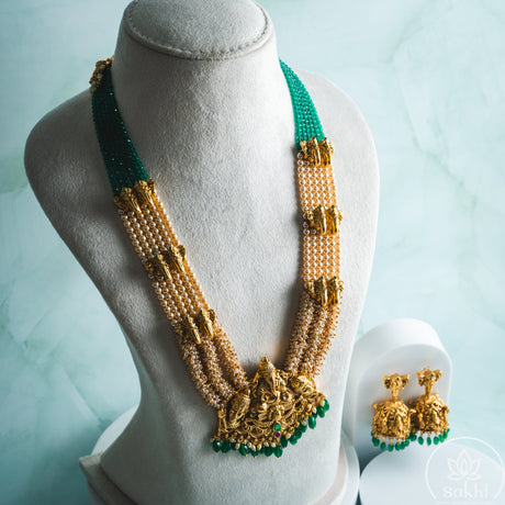 Ganesh Green Beads Necklace Set