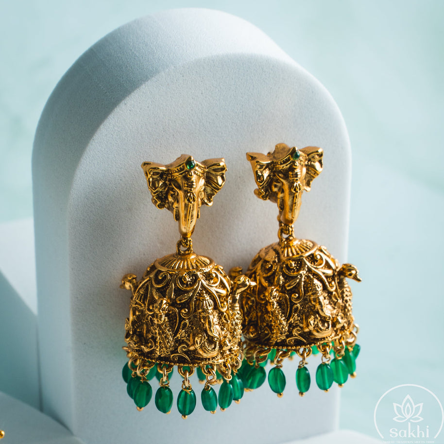 Ganesh Green Beads Necklace Set