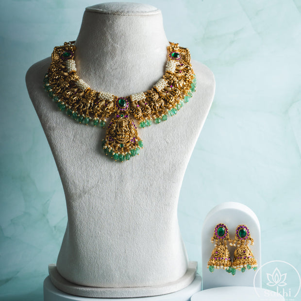 Lakshmi Elephant Peacock Necklace Set