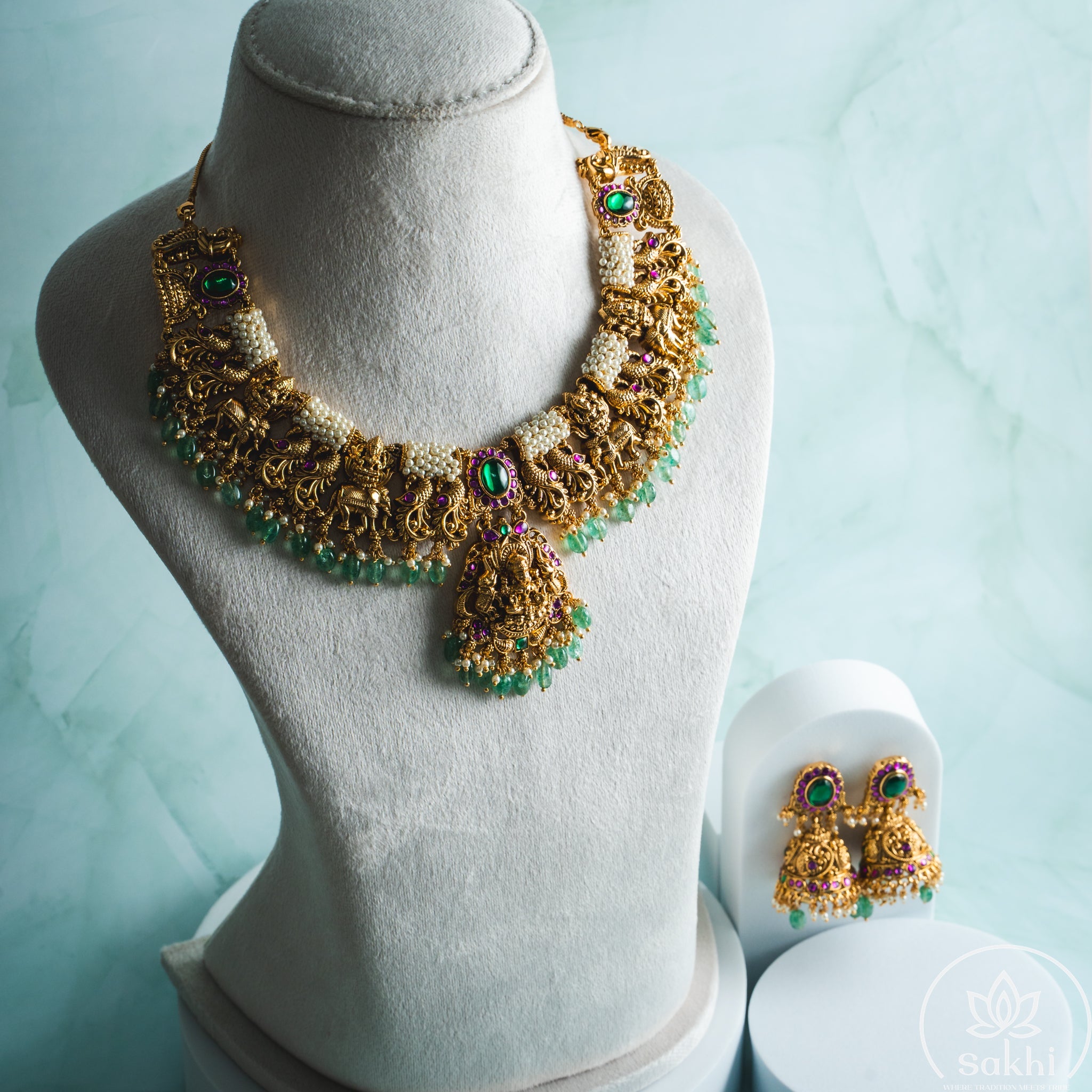 Lakshmi Elephant Peacock Necklace Set