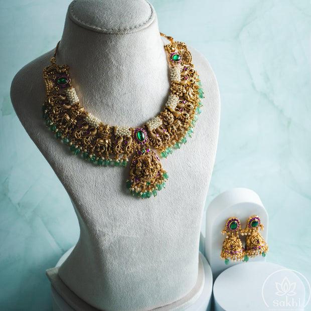 Lakshmi Elephant Peacock Necklace Set