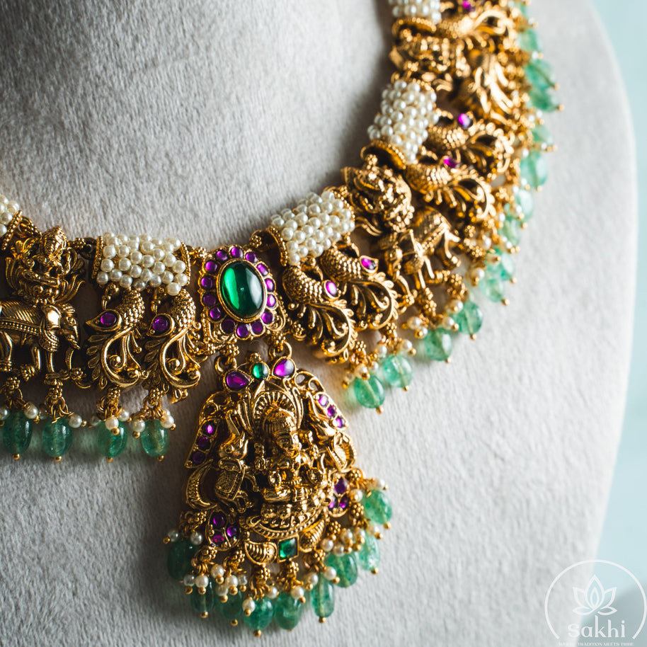 Lakshmi Elephant Peacock Necklace Set