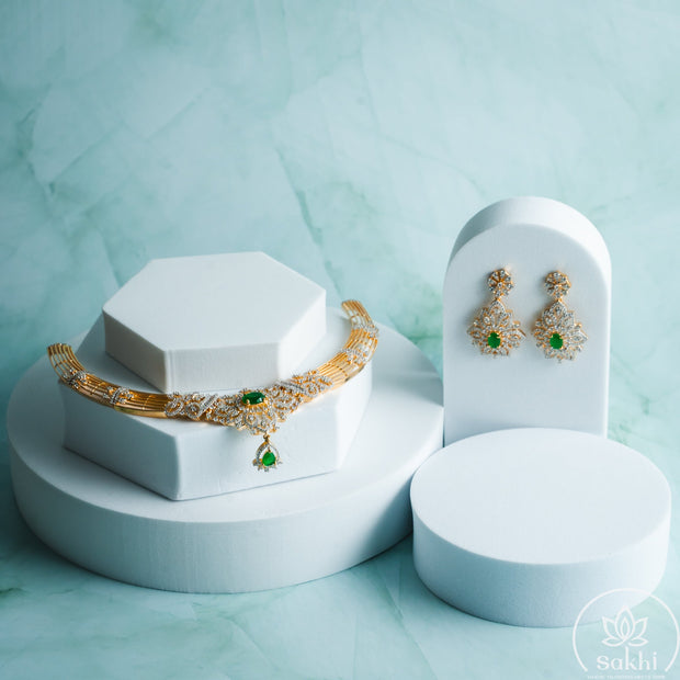 CZ Stone Green Emerald Necklace Set