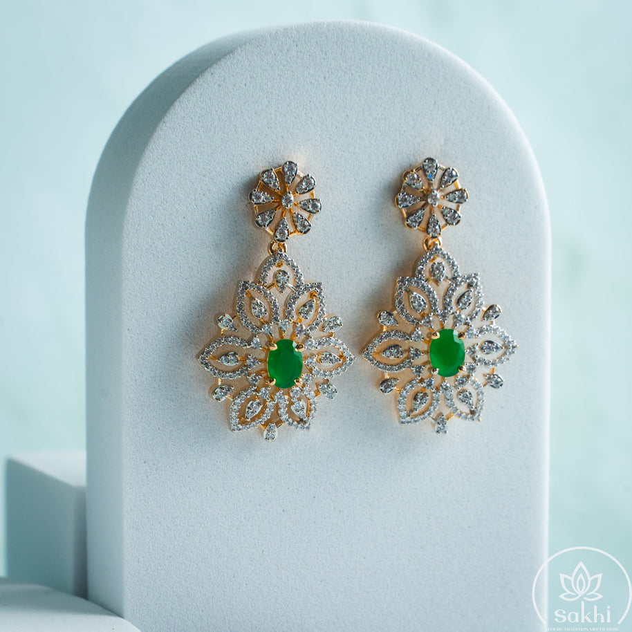 CZ Stone Green Emerald Necklace Set