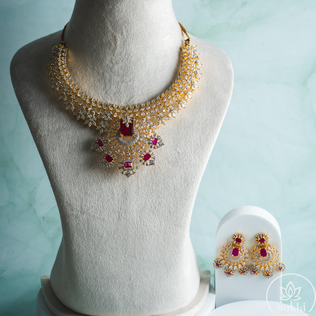 Diamond Finish CZ Ruby Necklace Set