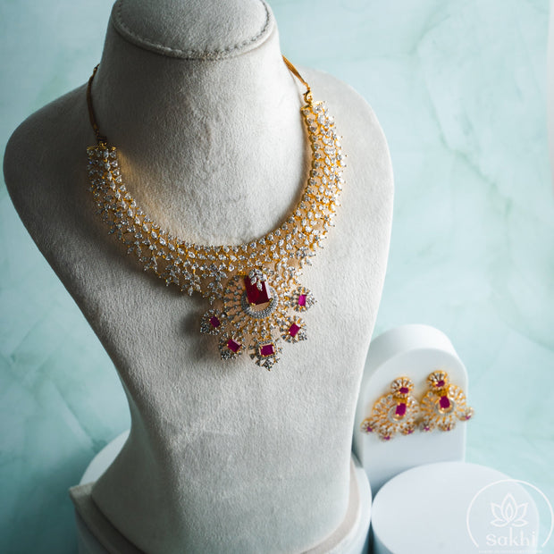 Diamond Finish CZ Ruby Necklace Set