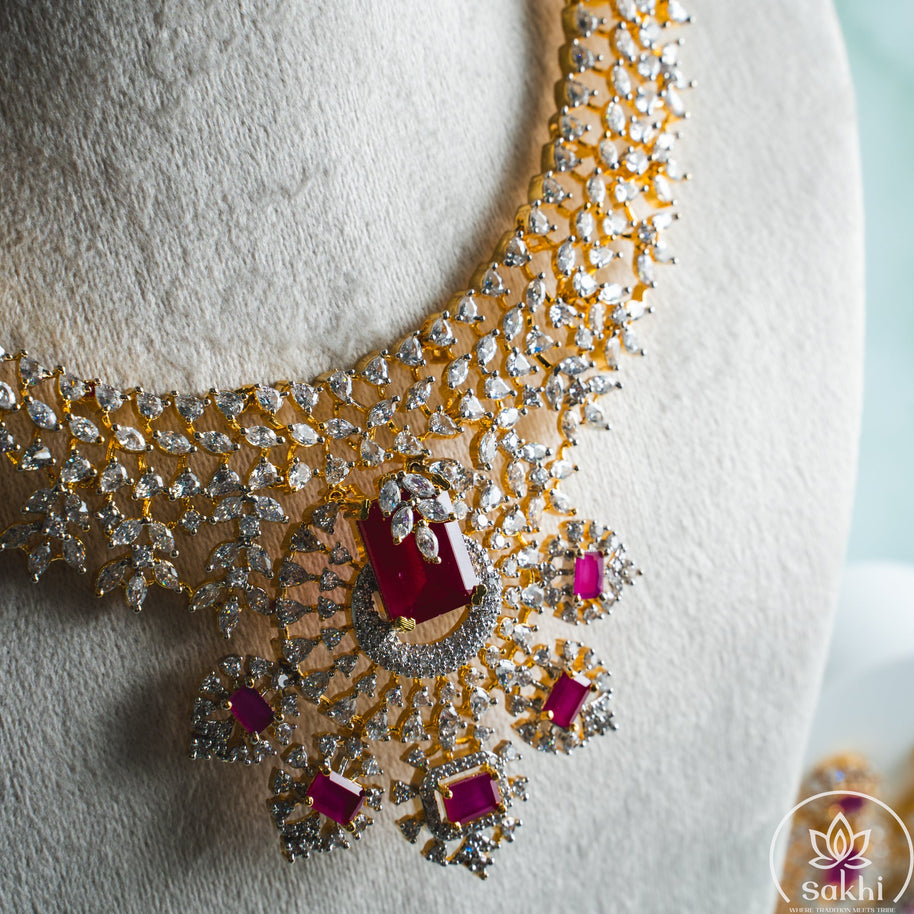 Diamond Finish CZ Ruby Necklace Set