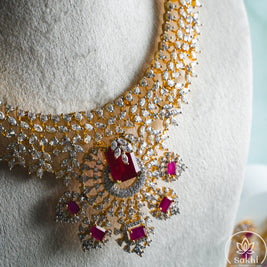 Diamond Finish CZ Ruby Necklace Set