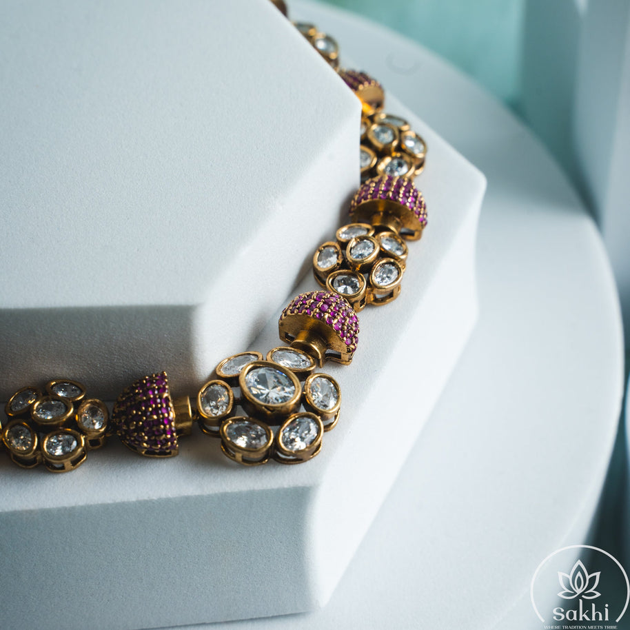 Elegant Kundan Necklace Set (Pink)