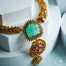 Kundan Green Stone Necklace Set