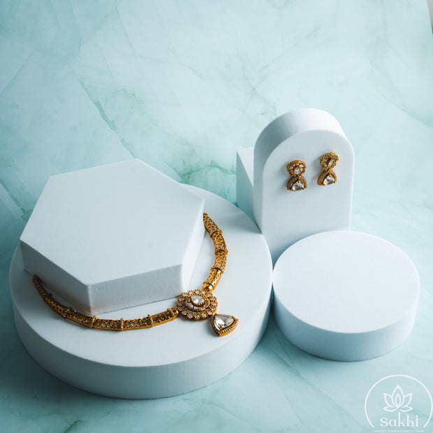 Elegant Stone Necklace Set (White)