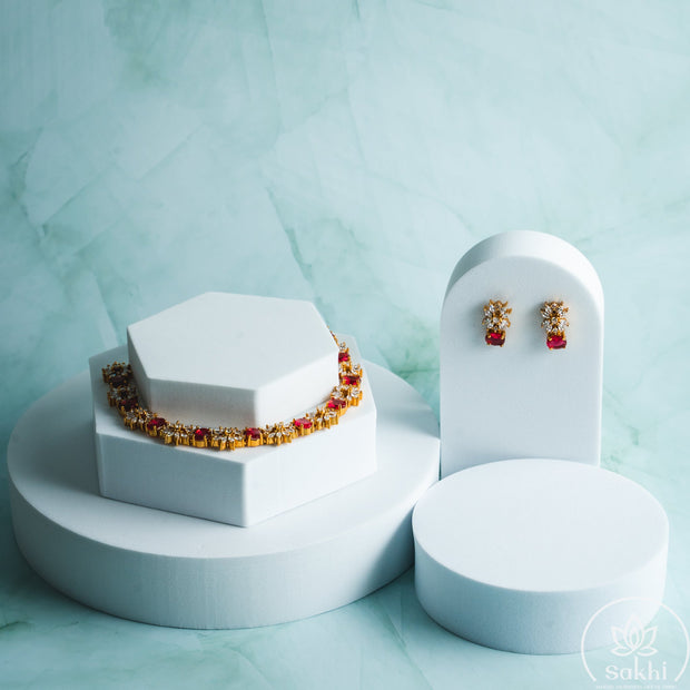 Ruby CZ Stones Necklace Set