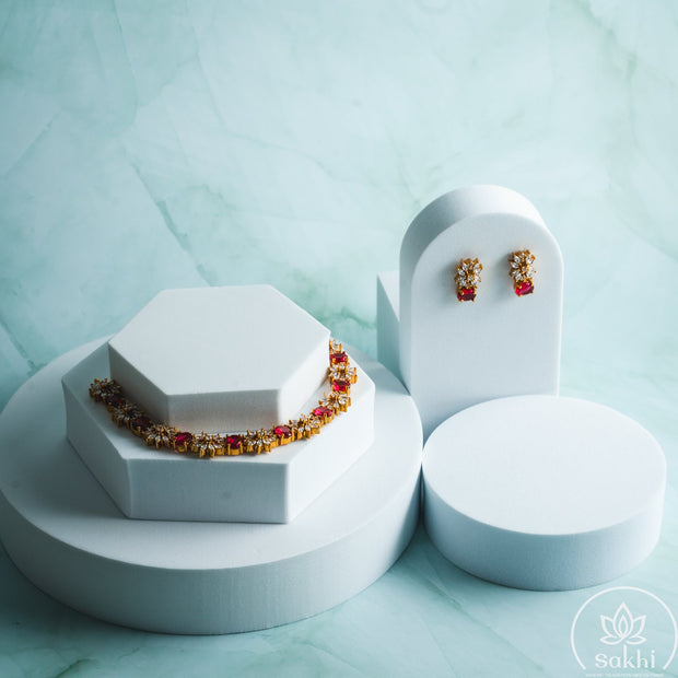 Ruby CZ Stones Necklace Set