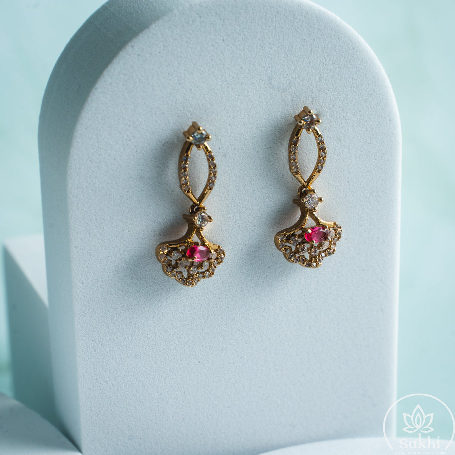 Ruby Stone Leaf Motif Gold Necklace Set
