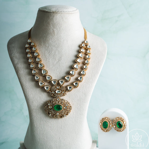 Double Layered Polki Necklace Set