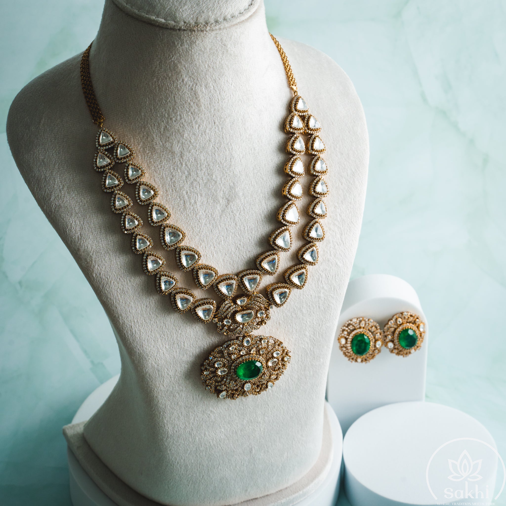 Double Layered Polki Necklace Set