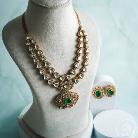 Double Layered Polki Necklace Set
