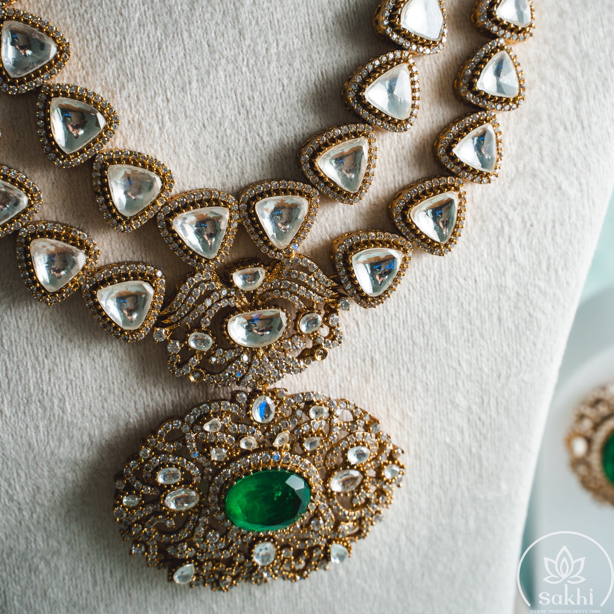Double Layered Polki Necklace Set