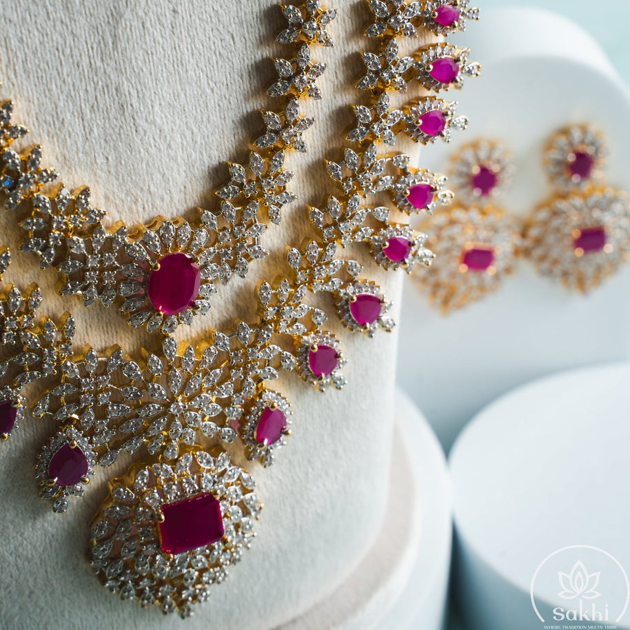 Royal Diamond Ruby Necklace Set