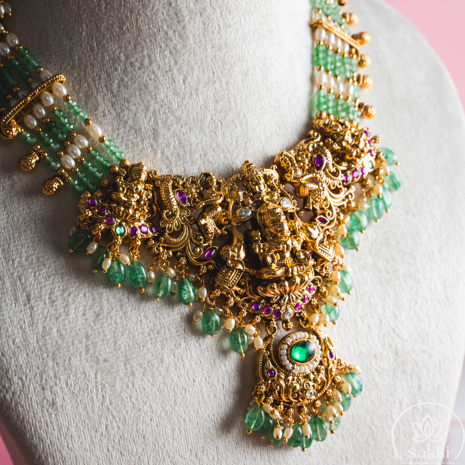 Elegant Lakshmi Green Beads Necklace Set