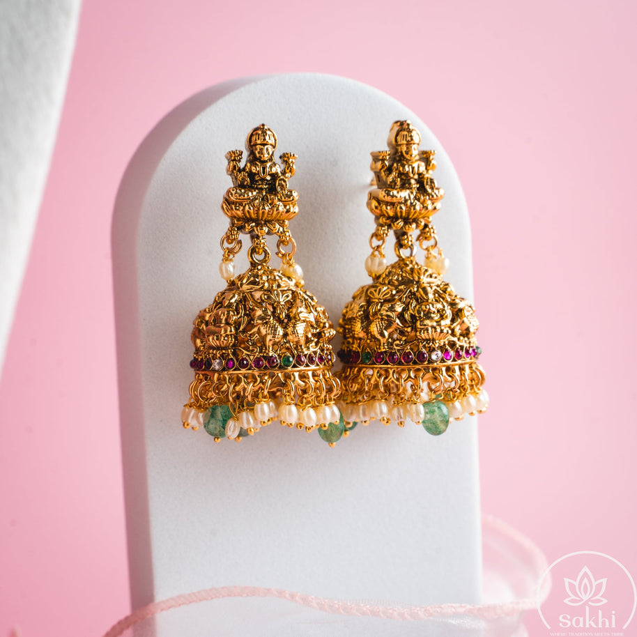 Elegant Lakshmi Green Beads Necklace Set