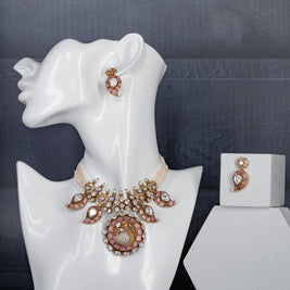 Elegant Polki Pearl Choker Set with Pink Accents