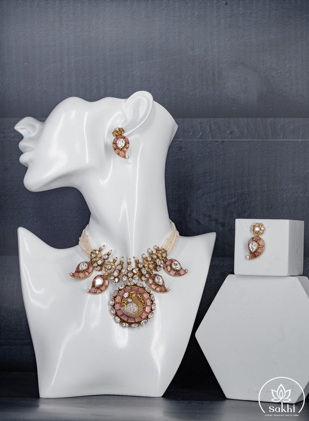 Elegant Polki Pearl Choker Set with Pink Accents