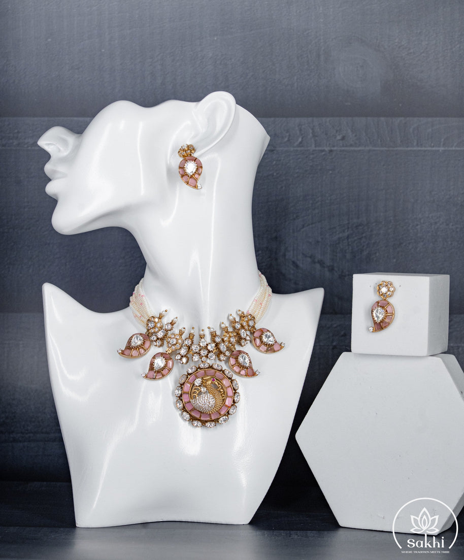 Elegant Polki Pearl Choker Set with Pink Accents