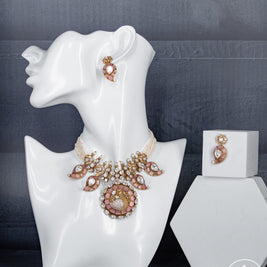 Elegant Polki Pearl Choker Set with Pink Accents