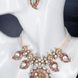 Elegant Polki Pearl Choker Set with Pink Accents