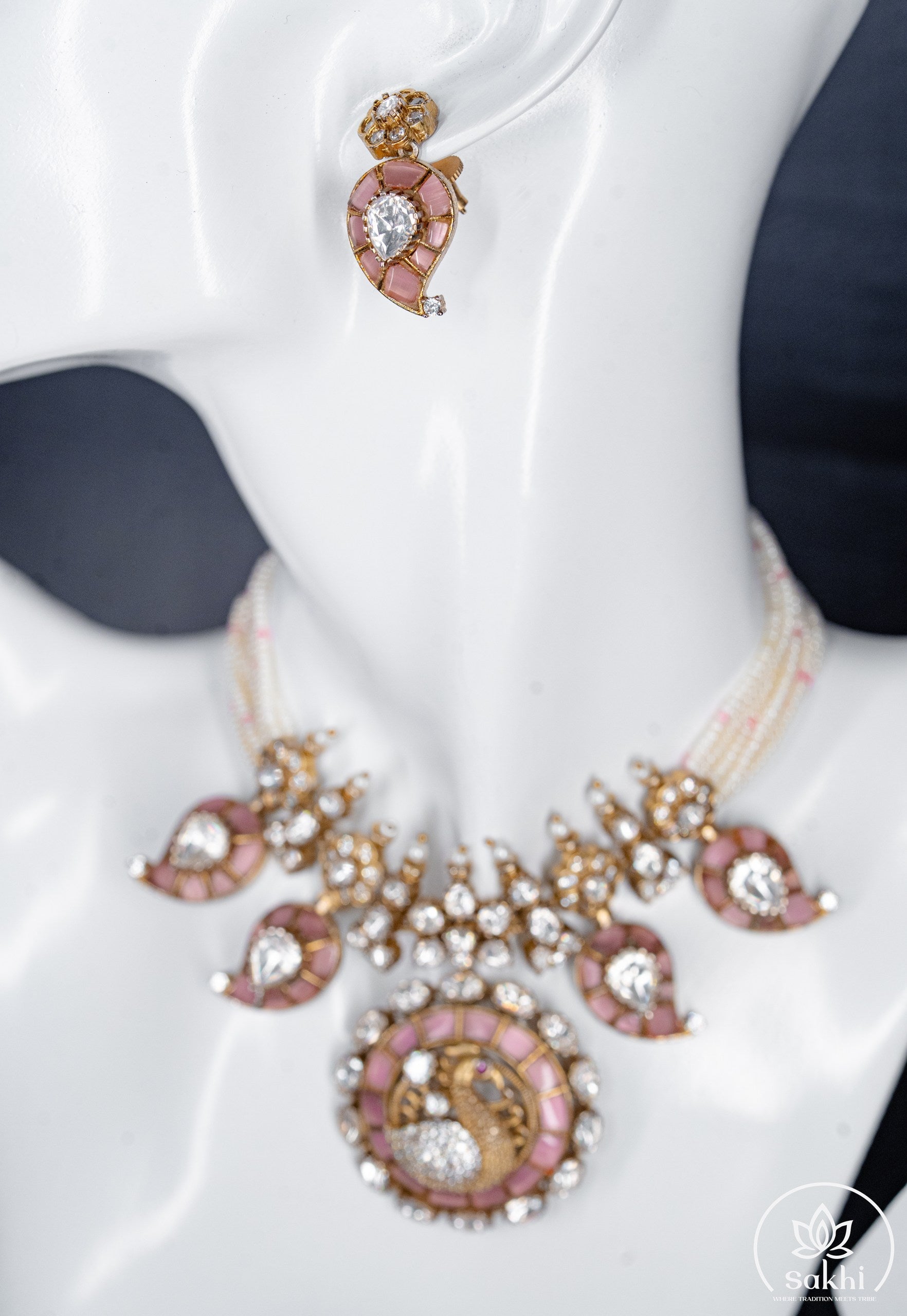 Elegant Polki Pearl Choker Set with Pink Accents