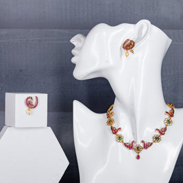 Bird Motif Pota Stone Necklace Set