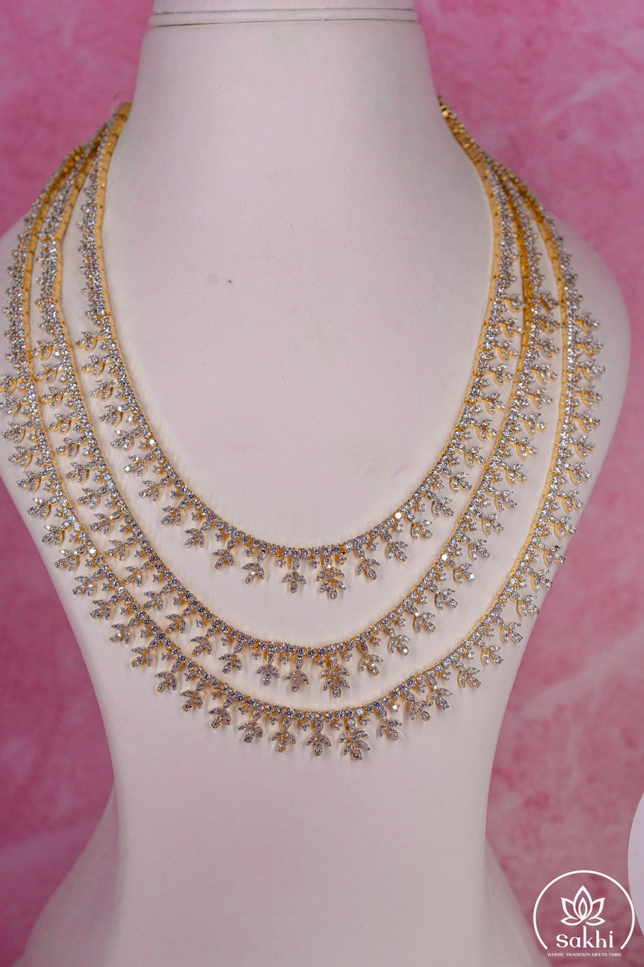 Elegant Layered Diamond Finish Necklace Set
