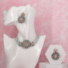 Floral Pastel Bead Choker Necklace Set