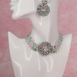 Floral Pastel Bead Choker Necklace Set
