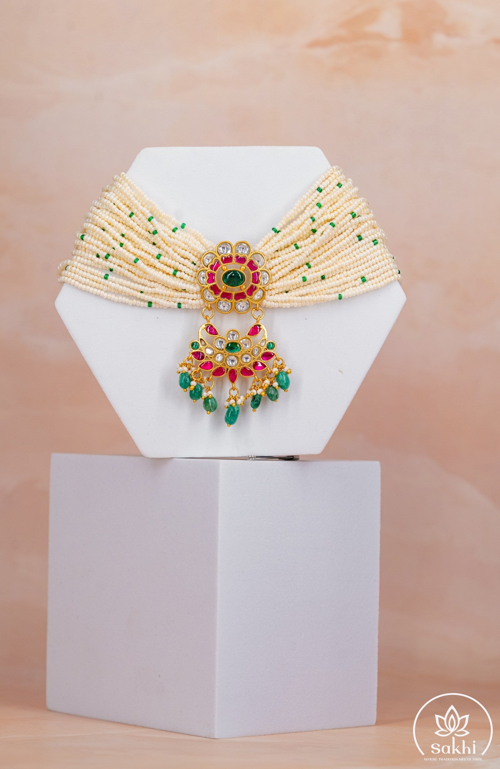 Pearl Choker with Floral Jadau Kundan Pendant