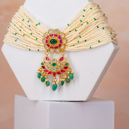 Pearl Choker with Floral Jadau Kundan Pendant
