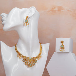 Elegant White and Green Stone Necklace Set