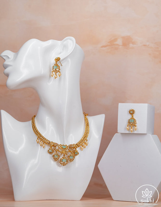 Elegant White and Green Stone Necklace Set