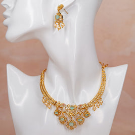 Elegant White and Green Stone Necklace Set