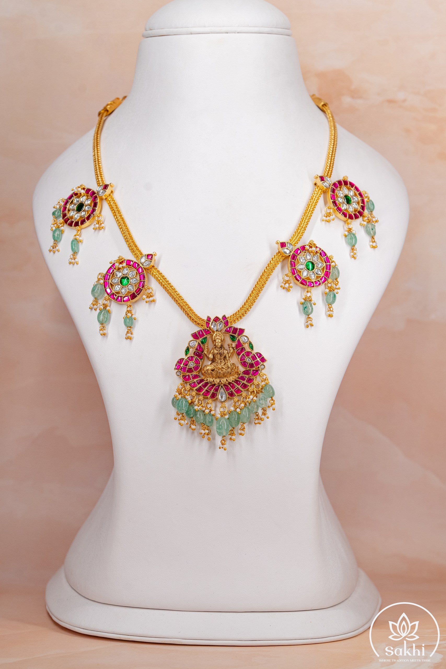 Elegant Jadau Kundan Lakshmi Motif Necklace Set